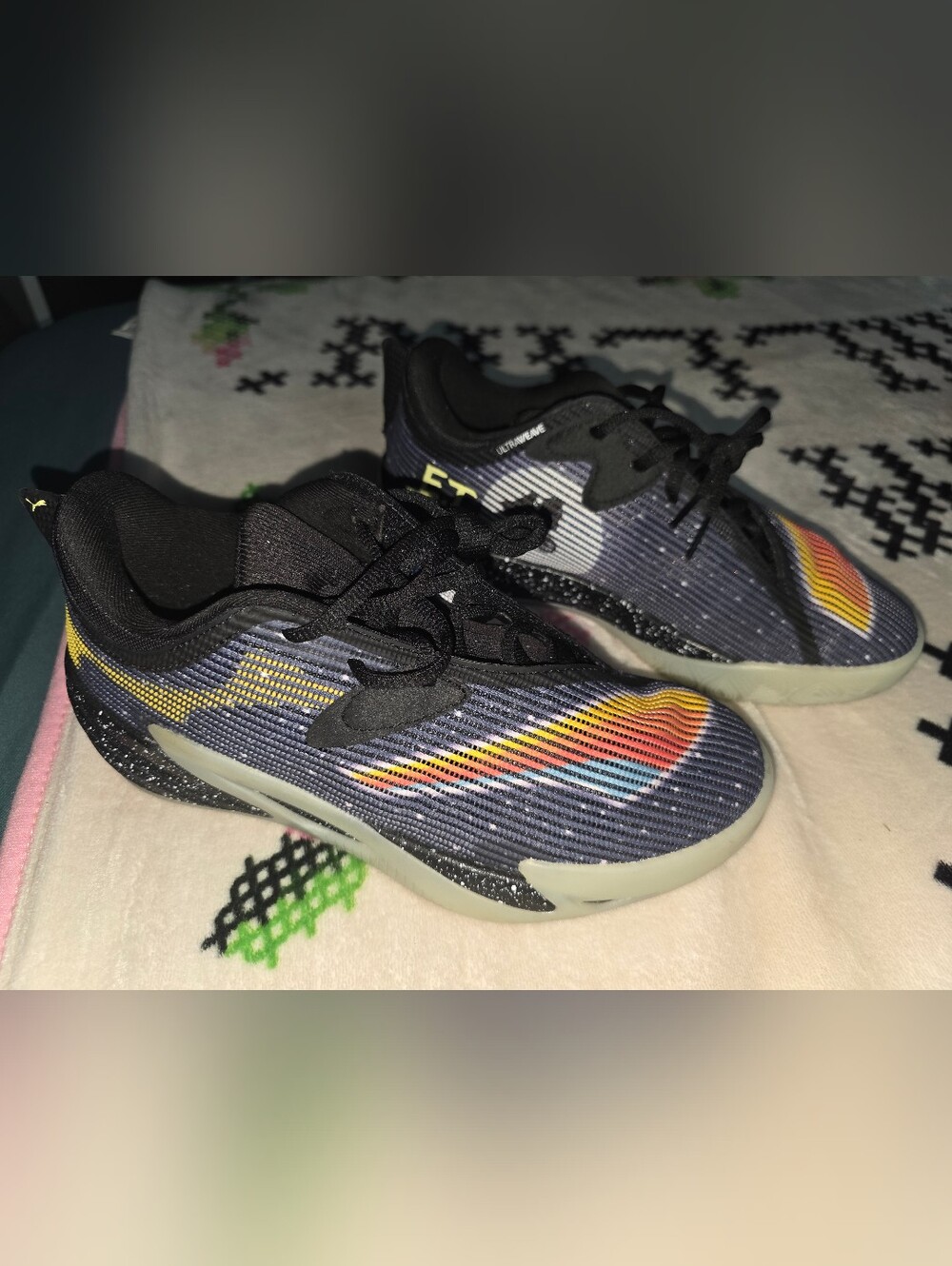 Puma Boys Black Sneakers with Rainbow Accents